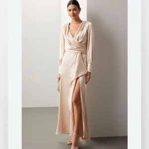 Ieena for Mac Duggal Long Sleeve Gown in Gold Champagne Size 2