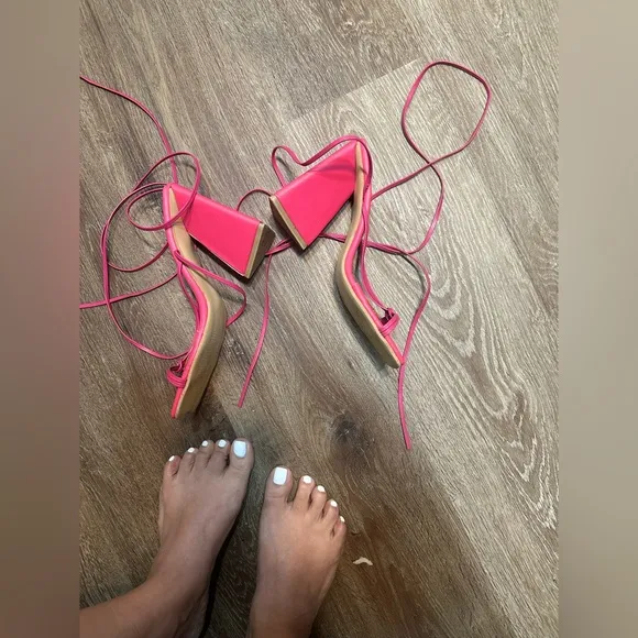 Ilia Block hot pink strap wrap ankle block Heel Sandal women Size 6