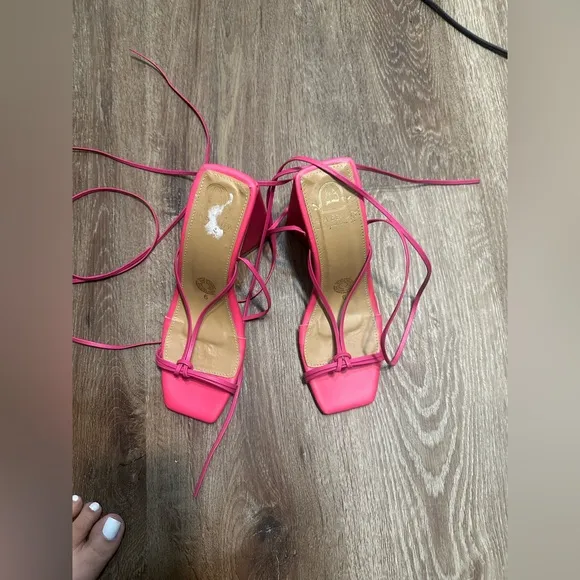 Ilia Block hot pink strap wrap ankle block Heel Sandal women Size 6