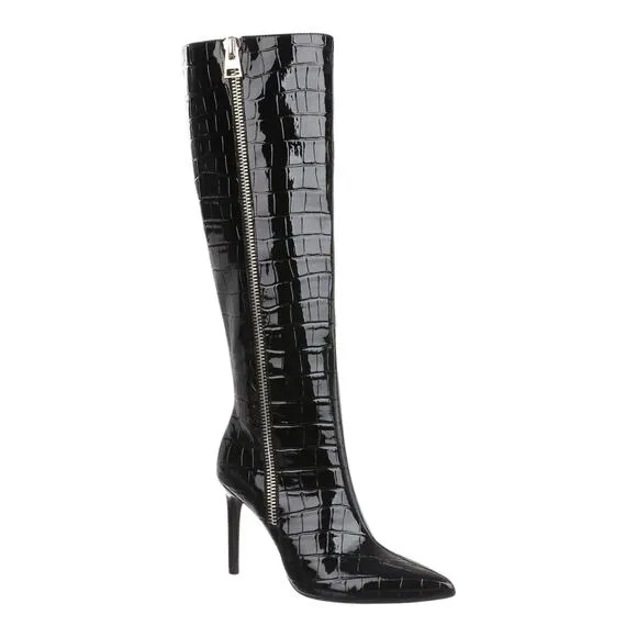 INC Women's Sabrinaa Zip Knee High Boots Black Croc Size 8