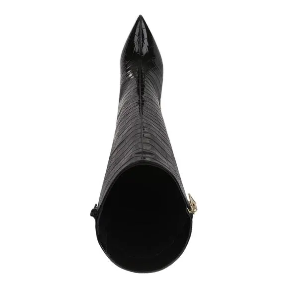 INC Women's Sabrinaa Zip Knee High Boots Black Croc Size 8