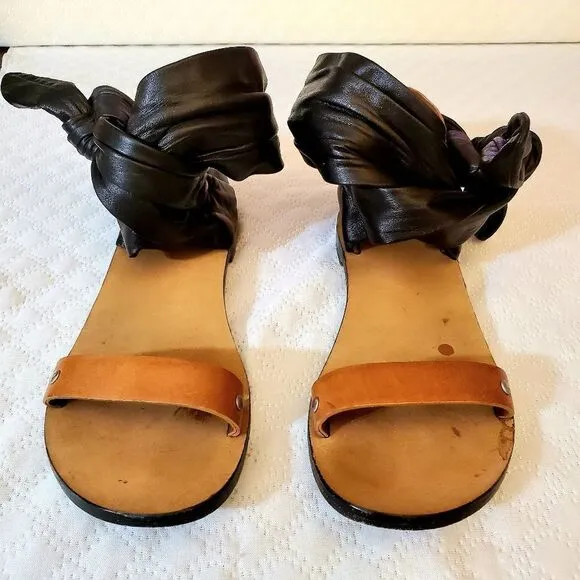IRO Black &amp; Tan Leather Sandals Size 38