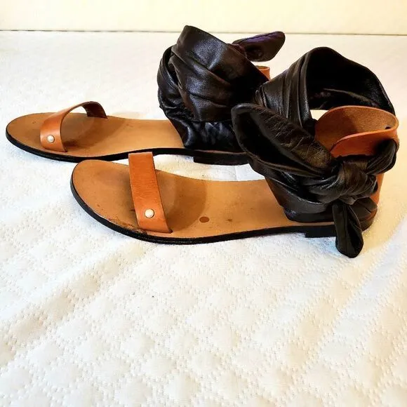 IRO Black &amp; Tan Leather Sandals Size 38