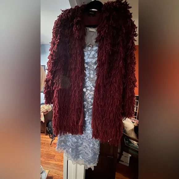 Isabel Marant Abella Bergundy Silk Fringe Jacket, M