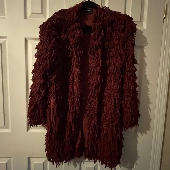 Isabel Marant Abella Bergundy Silk Fringe Jacket, M