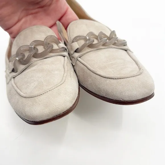 J Crew Almond Biscotti Suede Charlie Women's Loafers with Lucite Chain Size 7