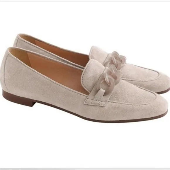 J Crew Almond Biscotti Suede Charlie Women's Loafers with Lucite Chain Size 7