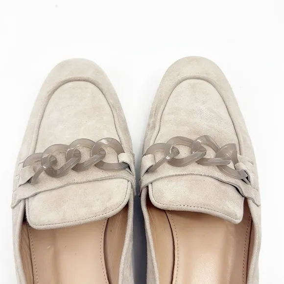J Crew Almond Biscotti Suede Charlie Women's Loafers with Lucite Chain Size 7