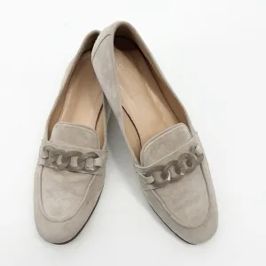 J Crew Almond Biscotti Suede Charlie Women's Loafers with Lucite Chain Size 7
