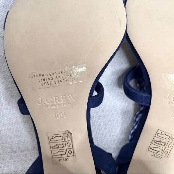 J Crew Ankle Wrap Heels Size 10.5 Gingham Pacific Blue Suede Sandals Open Toe