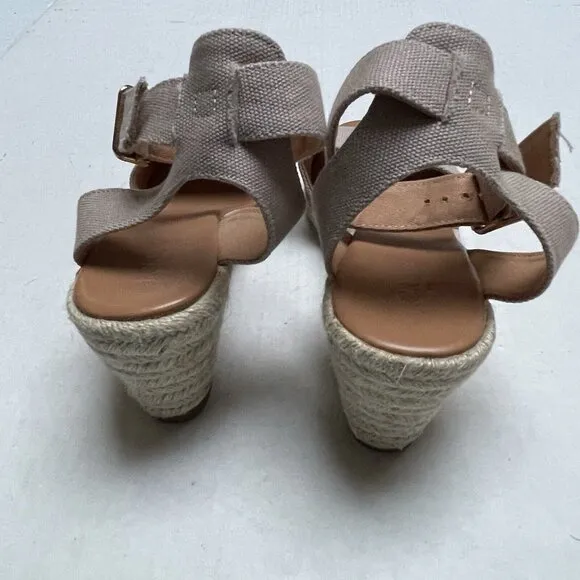 J Crew Espadrille Wedge Beige Platform Sandals Womens 9 Buckle Ankle Strap Party