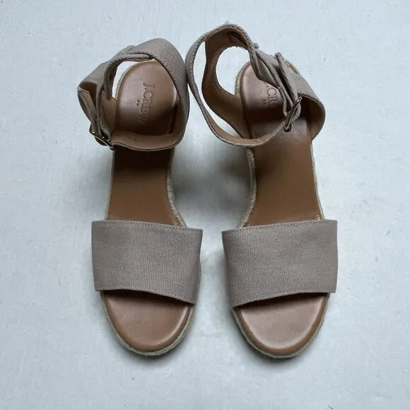 J Crew Espadrille Wedge Beige Platform Sandals Womens 9 Buckle Ankle Strap Party