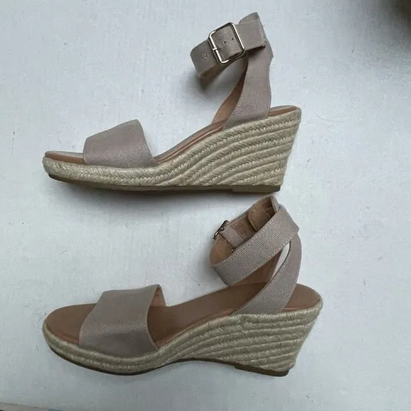 J Crew Espadrille Wedge Beige Platform Sandals Womens 9 Buckle Ankle Strap Party