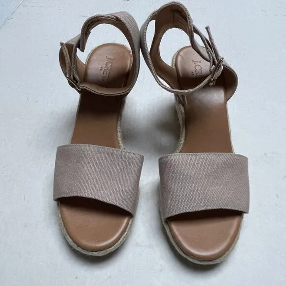 J Crew Espadrille Wedge Beige Platform Sandals Womens 9 Buckle Ankle Strap Party
