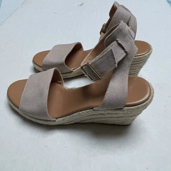 J Crew Espadrille Wedge Beige Platform Sandals Womens 9 Buckle Ankle Strap Party