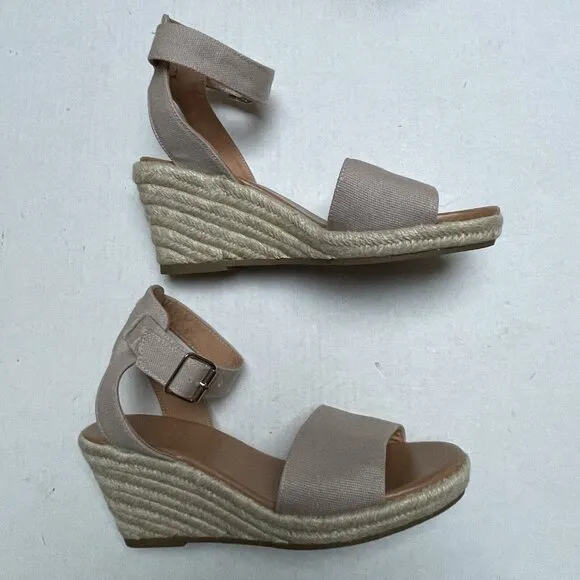 J Crew Espadrille Wedge Beige Platform Sandals Womens 9 Buckle Ankle Strap Party