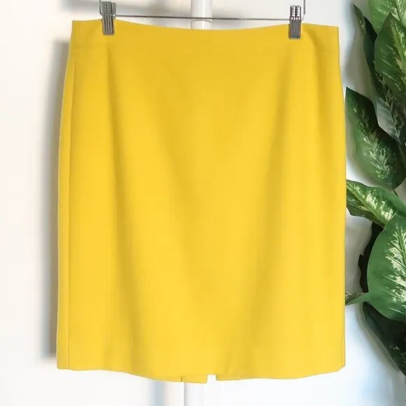 J. Crew Factory Yellow Wool No. 2 Knee Length High Waist hCareer Pencil Skirt 10