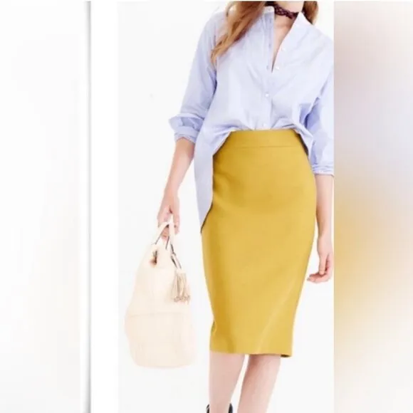 J. Crew Factory Yellow Wool No. 2 Knee Length High Waist hCareer Pencil Skirt 10