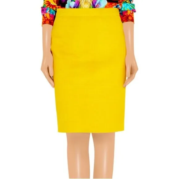 J. Crew Factory Yellow Wool No. 2 Knee Length High Waist hCareer Pencil Skirt 10