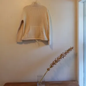 J Crew Ivory/French Vanilla Chunky Knit Front Pocket Sweater Size S EUC