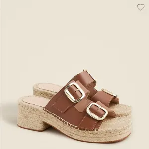 J Crew Made-in-Spain block-heel espadrilles in brown leather CA017 gold buckle 7