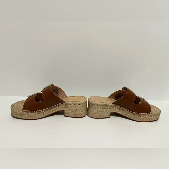 J Crew Made-in-Spain block-heel espadrilles in brown leather CA017 gold buckle 7