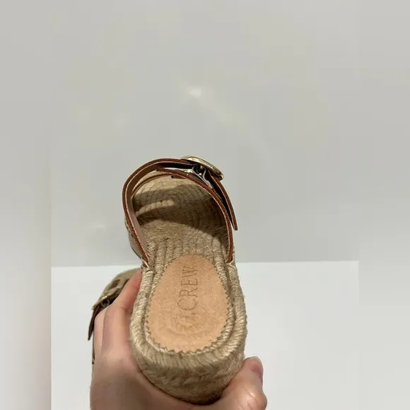 J Crew Made-in-Spain block-heel espadrilles in brown leather CA017 gold buckle 7