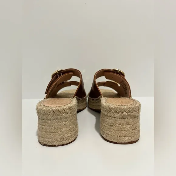 J Crew Made-in-Spain block-heel espadrilles in brown leather CA017 gold buckle 7
