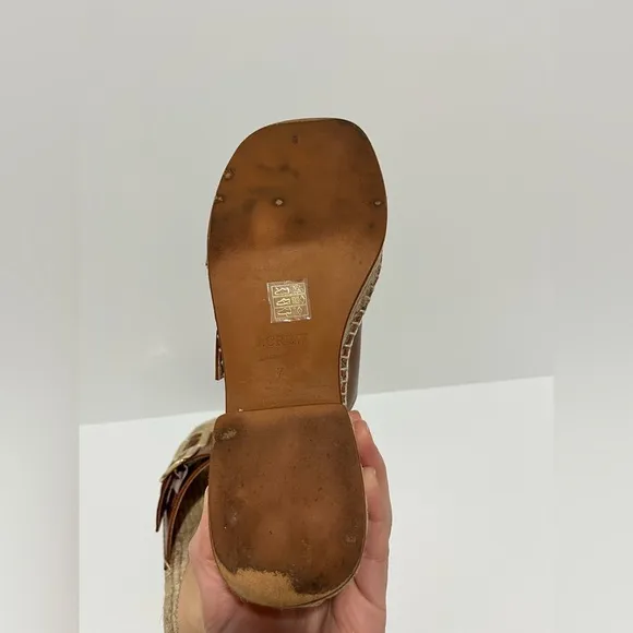 J Crew Made-in-Spain block-heel espadrilles in brown leather CA017 gold buckle 7