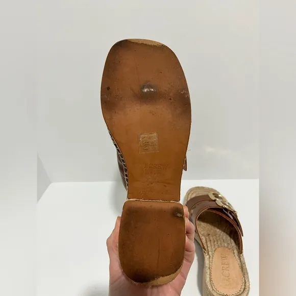 J Crew Made-in-Spain block-heel espadrilles in brown leather CA017 gold buckle 7