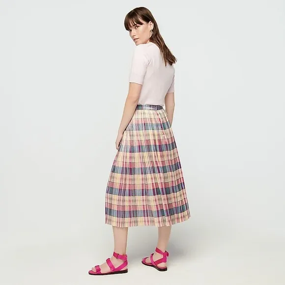 J. Crew Pleated Midi Skirt In Shimmering Plaid