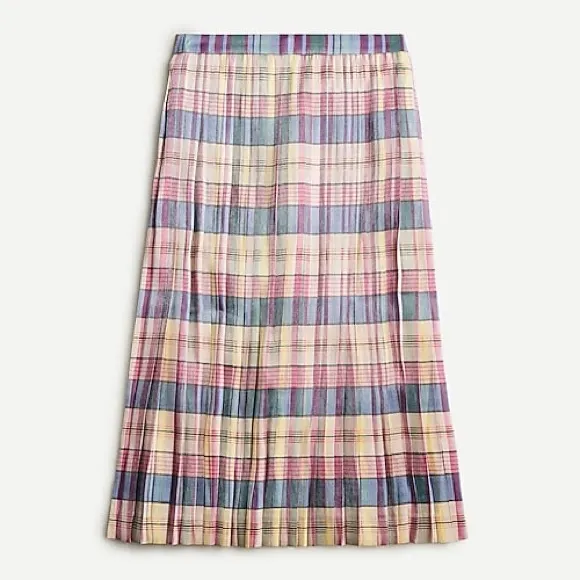 J. Crew Pleated Midi Skirt In Shimmering Plaid
