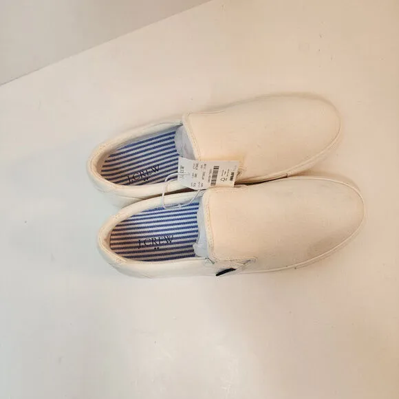 J Crew Road Trip Canvas Slip-On Sneakers White Women's SZ 10M - ATB45 NWT
