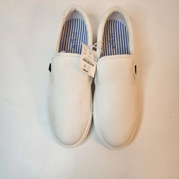 J Crew Road Trip Canvas Slip-On Sneakers White Women's SZ 10M - ATB45 NWT