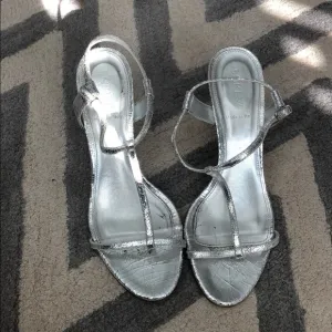 J. Crew silver t strap sandals