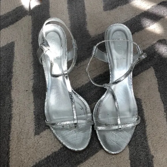 J. Crew silver t strap sandals