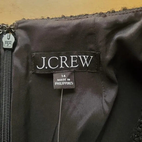 J Crew Sophia Mini Dress Maritime Tweed Black Sleeveless Classic Size 14 NWT