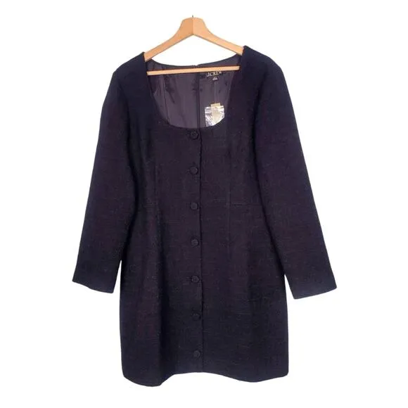 J Crew Sophia Mini Dress Maritime Tweed Black Sleeveless Classic Size 14 NWT
