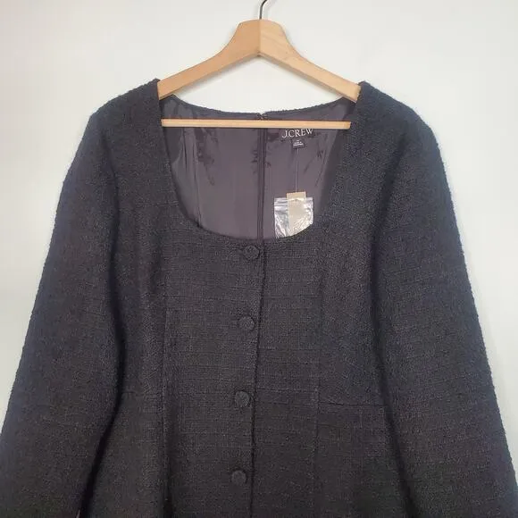 J Crew Sophia Mini Dress Maritime Tweed Black Sleeveless Classic Size 14 NWT