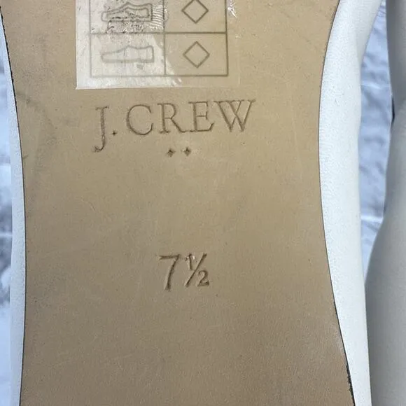 J Crew Womens Captoe Ballet Flats Size 7.5 Ivory Black Leather Bow Preppy Twee
