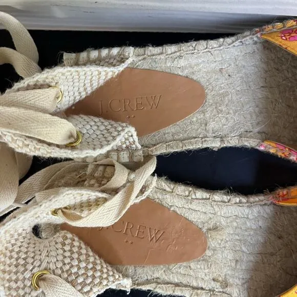 J. Crew Women's Printed Canvas Anke-Wrap Espadrilles Sz. 9 Style BH001