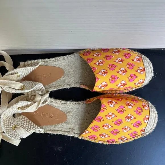 J. Crew Women's Printed Canvas Anke-Wrap Espadrilles Sz. 9 Style BH001