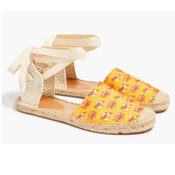 J. Crew Women's Printed Canvas Anke-Wrap Espadrilles Sz. 9 Style BH001