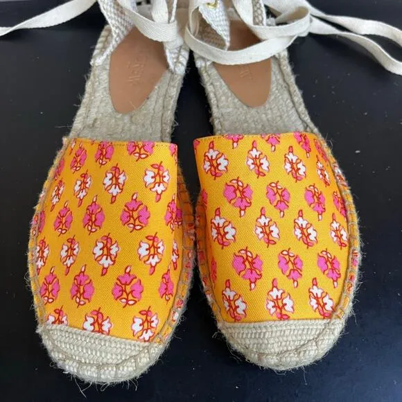 J. Crew Women's Printed Canvas Anke-Wrap Espadrilles Sz. 9 Style BH001