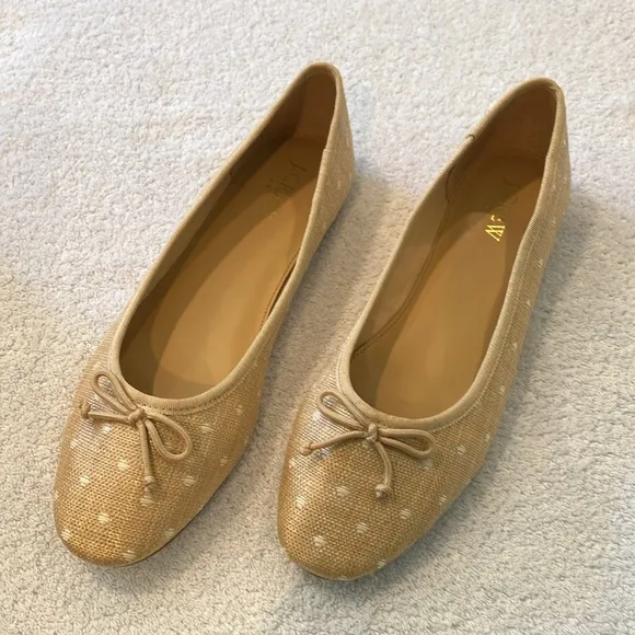 J Crew woven raffia polka dot ballet flats