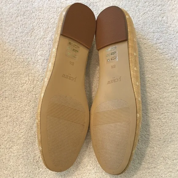 J Crew woven raffia polka dot ballet flats