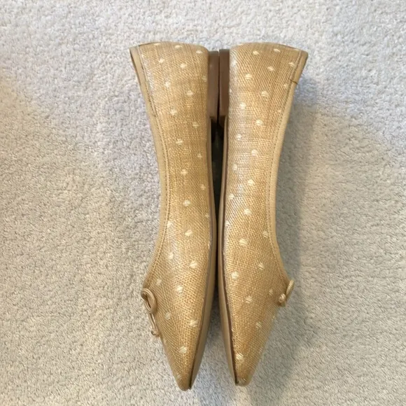 J Crew woven raffia polka dot ballet flats