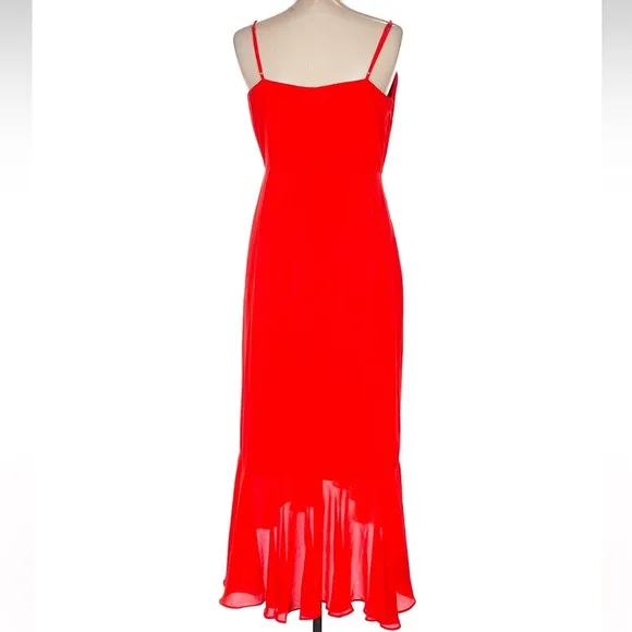 J. Crew Wrap-effect Ruffled Crepe De Chine Midi Dress In Tomato Red Size 12 L