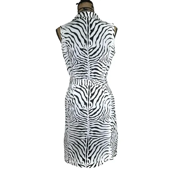 J. McLAUGHLIN women's Safari Zebra black &amp; white sleeveless shirt-dress - SIZE M