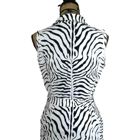 J. McLAUGHLIN women's Safari Zebra black &amp; white sleeveless shirt-dress - SIZE M